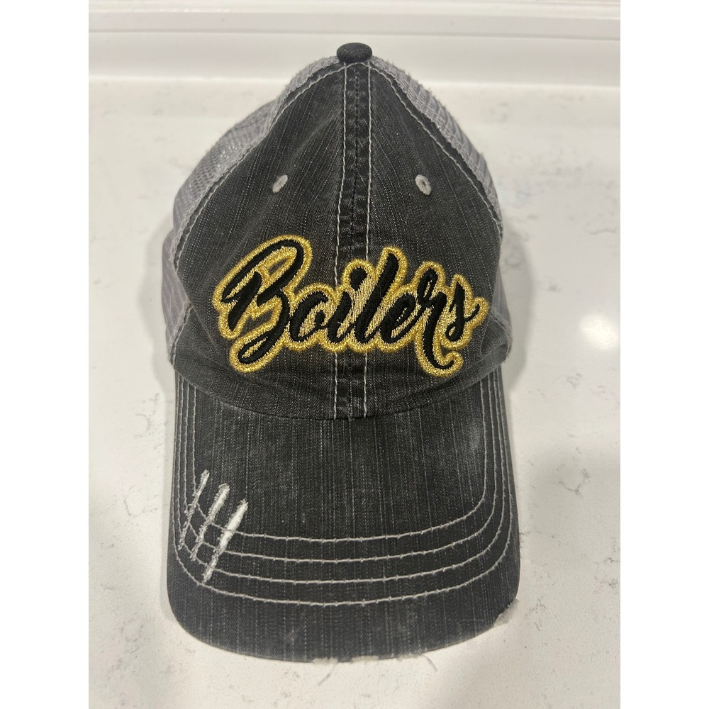 Purdue Boilers Trucker Hat Black Grey Distressed Mesh Snapback Cap 7573K